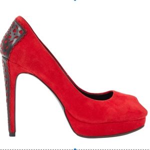 REISS | Open Toe Suede Shoes | Red